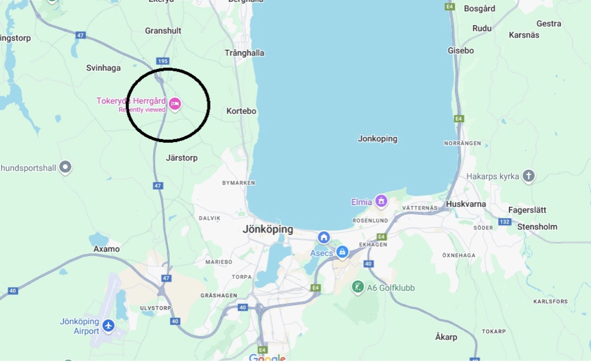 Karta till Tokeryds Herrgård